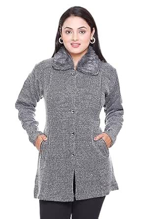 Buy PIPASA Women Woolen Buttoned Fur Collar Neck Stylish Party Winter ...