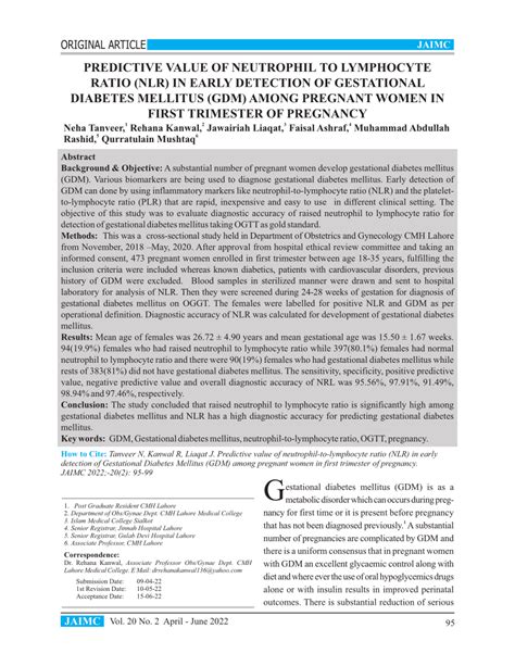 (PDF) PREDICTIVE VALUE OF NEUTROPHIL TO LYMPHOCYTE RATIO (NLR) IN EARLY ...