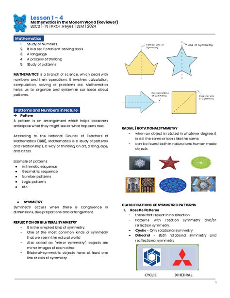 MMW reviewer - Lesson 1 - 4 Mathematics in the Modern World (Reviewer) BSCS 1-1N | PROF. Reyes ...