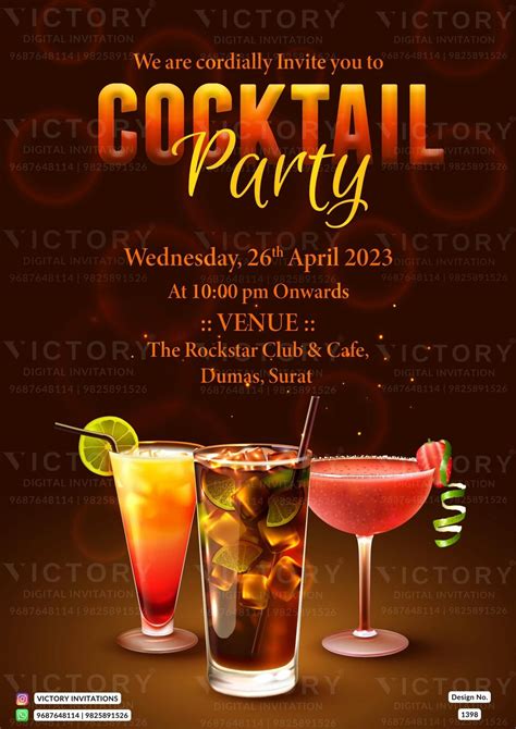 Cocktail Party invitation card in english language with elegant theme ...