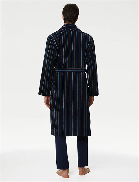 Buy Pure Cotton Velour Striped Dressing Gown at Marks & Spencer