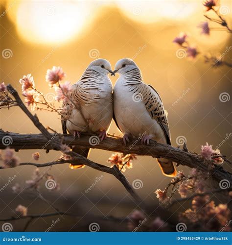 Tranquil Love: Turtle Doves Embracing in Lush Meadow at Golden Hour ...