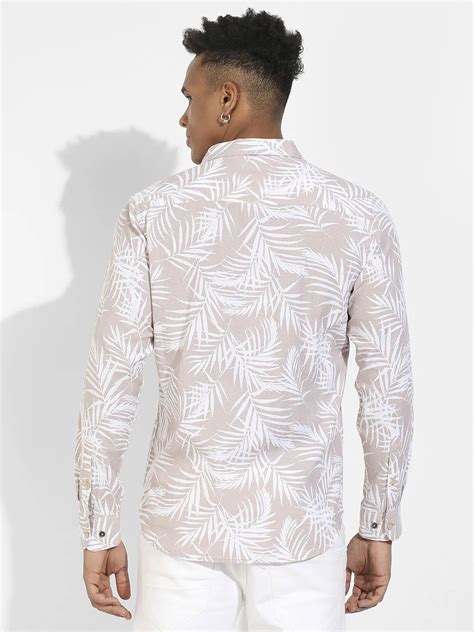 ₹799 | Campus Sutra Men's Beige Pinstriped Shirt - Campussutra