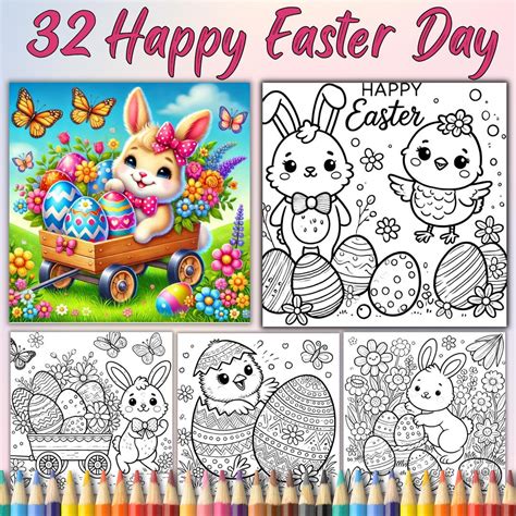 32 Happy Easter Day Coloring Pages for Kids & Adults, Printable Easter ...