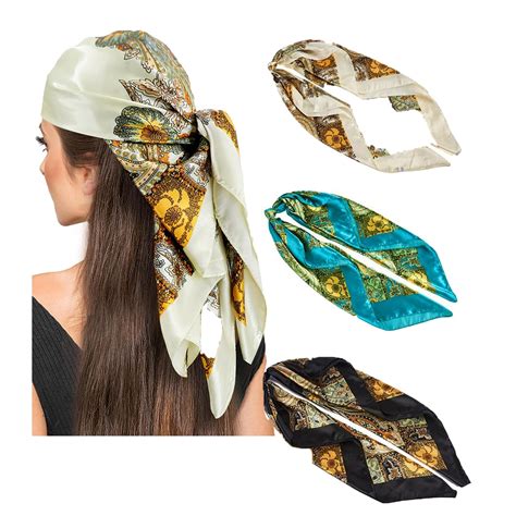 Buy Plexaris 3PCS Head Scarf for Women, 35 Inch Square Silk Bandanas ...