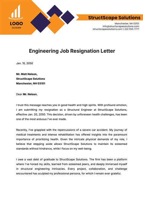 Resignation Letter Engineer