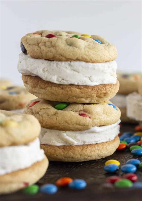 Homemade M&M Cookie Ice Cream Sandwich - Practically Homemade