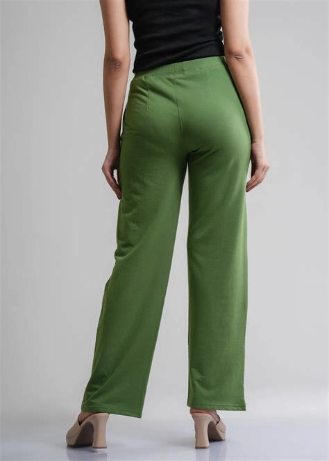 Flurr Women’s Green Cotton Pintuck Trousers with Pockets | XS–8XL