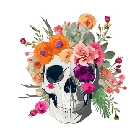 Premium Vector | Skull full with flowers vector illustration white ...