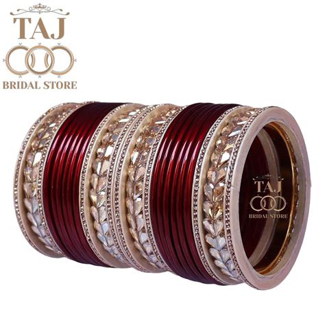 Lac Semi Bridal Bangles Set With Beautiful Kundan Design Kada – Taj ...