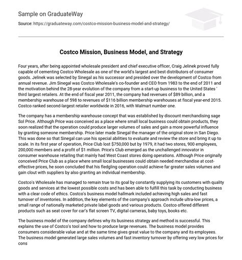 ⇉Costco Mission, Business Model, and Strategy Essay Example | GraduateWay