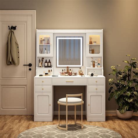 Large Vanity Table for Bedroom, Makeup Vanity Set with Mirror, 6 ...