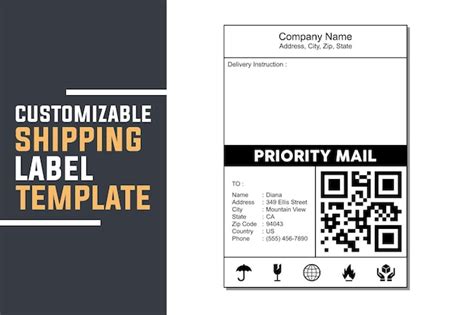 Editable priority mail shipping label template sheet with barcode qr ...