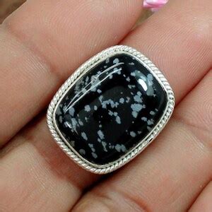 Buy Snowflake Obsidian Ring, Black Stone, Handmade Sterling Silver Ring ...