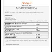 [Resolved] Dineout — made payment to the wrong restaurant through dineout
