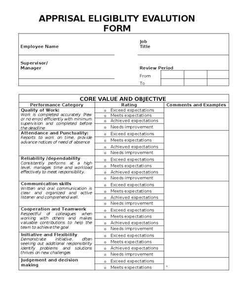Apprsaial form - Not applicable - APPRISAL ELIGIBLITY EVALUTION FORM ...