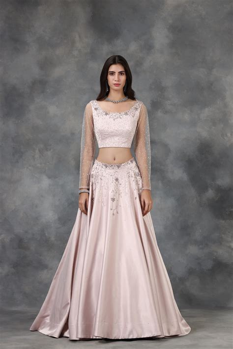 Light Pink Sequin And Crystal Embellished Lehenga Set – Pooja Peshoria