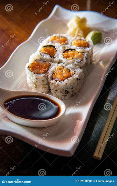 Spicy Shrimp Crunchy Sushi Roll Stock Photo - Image of mayo, easy ...