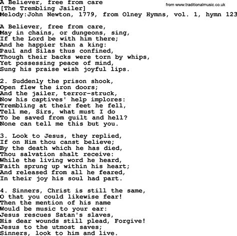 Old English Song Lyrics for A Believer, Free From Care, with PDF