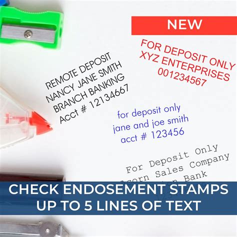 Custom Check Endorsement Stamp - 5 Lines, Self-inking Wood Handle for ...
