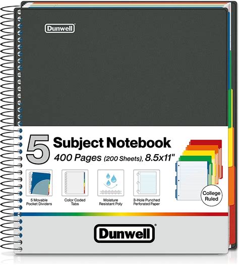 Amazon.com : Dunwell 5-Subject Notebook College Ruled - Notebook with ...