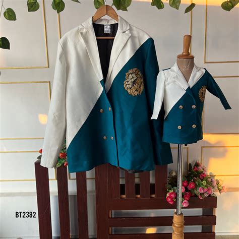 BT2382 Regal Father-Son Blazer Duo in Teal & Ivory with Royal Crest Em ...