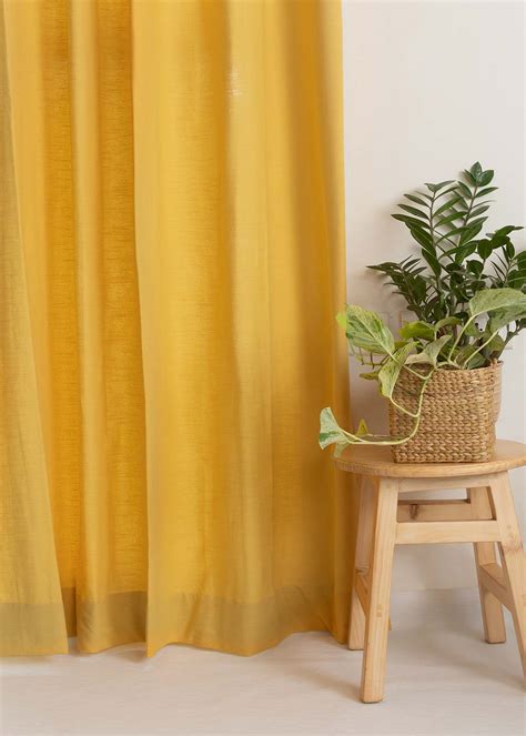 Solid Mustard 100% cotton plain curtain for bedroom - Room Darkening