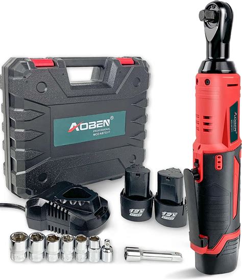 Cordless Electric Ratchet Wrench Set, AOBEN 3/8" 12V Power Ratchet Tool Kit with 2 Packs 2000mAh ...