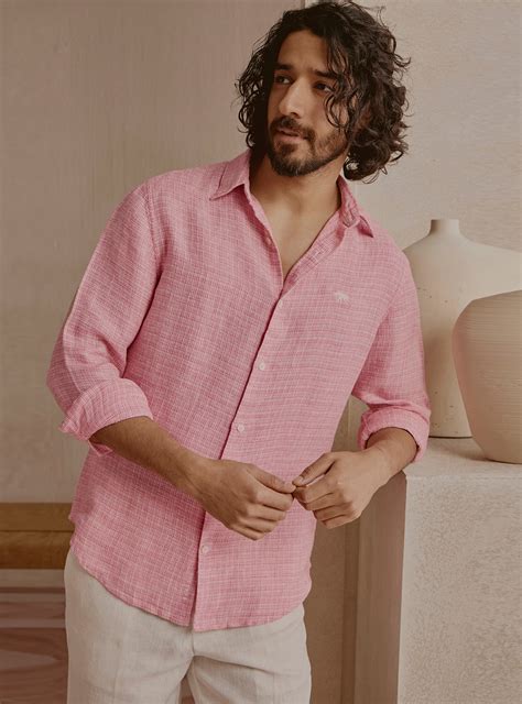 Buy Blush Pink Linen Shirt | Casual Pink Structure Shirt for Men Online ...