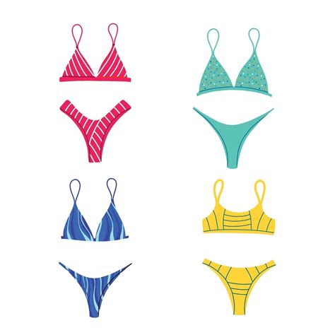 A collection of fashionable swimsuits. Beachwear. Two-piece swimsuits ...