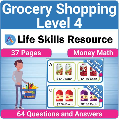 Functional Money Math Life Skills Worksheets - Grocery Shopping Level 4 ...
