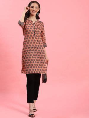 Buy Shree Women Muslin Peach Ornamental Printed Kurti Online