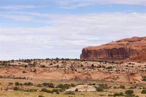 American landscape in the desert with red rock mountain formations ...