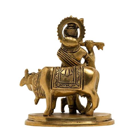 Premium Metal Radha Krishna with Cow Showpiece for Home and Office ...