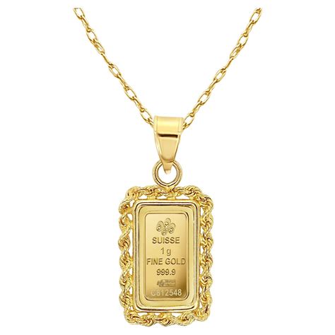 24k 5 Gram Credit Suisse Fine Gold Bar Pendant Charm with Bezel Frame ...