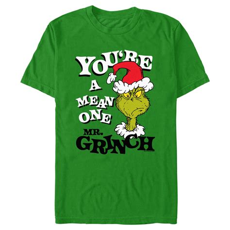 Dr. Seuss Christmas Grinch Men's Graphic T-Shirt, You're a Mean One ...