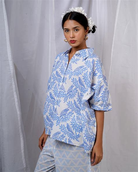 Neelki Blue Hand Block Printed Top – BAD | Elegant Ethnic Cotton Wear