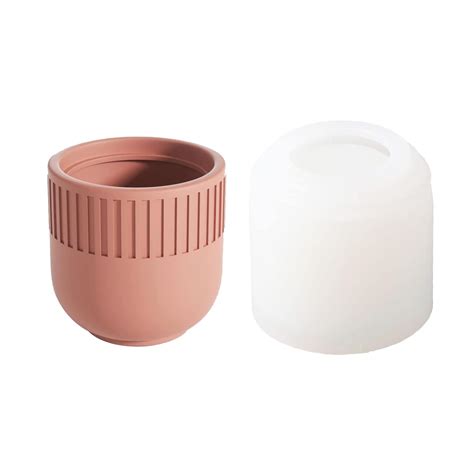 Simple Cement Candle Jar with Lid Silicone Mold Cylindrical Concrete ...