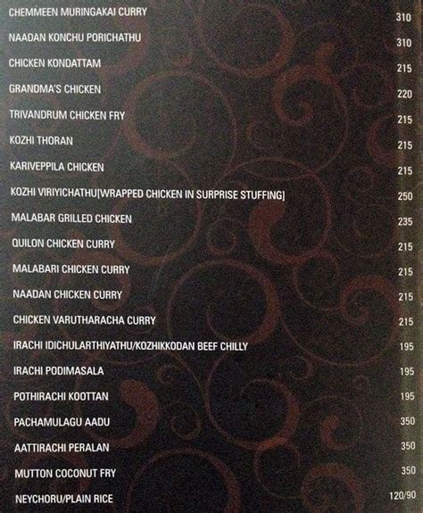 Menu at Diana Heights, Athani, NH-47