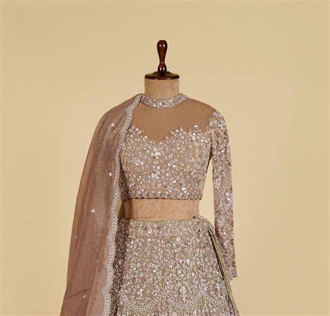 Grey Lehenga Choli embellished with Sequins, Pearls and Cut dana work ...