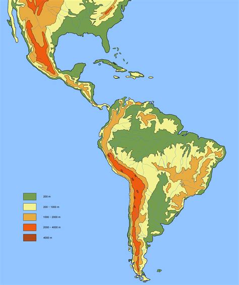 Large detailed physical and hydrographic map of Latin America. Latin ...
