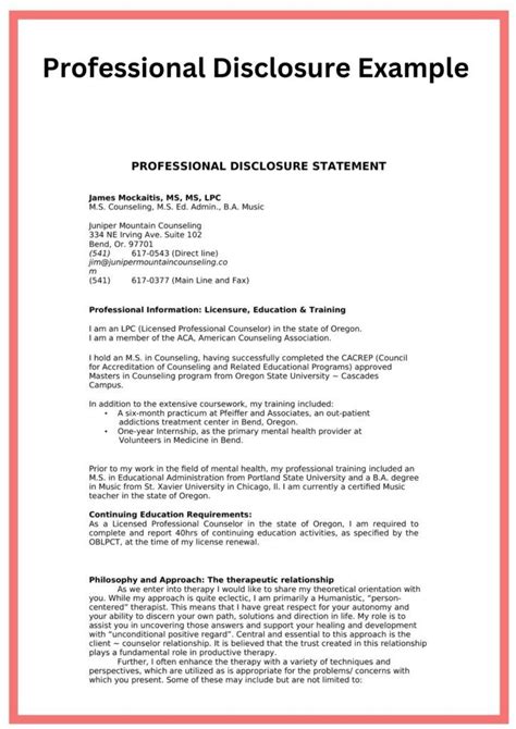 Image result for Disclosure Statement Example