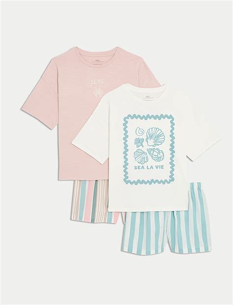 Buy 2pk Pure Cotton Seashell Pyjama Sets (1-16 Yrs) at Marks & Spencer