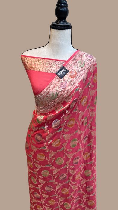 Pure Khaddi Georgette Banarasi Saree - water zari | The Handlooms