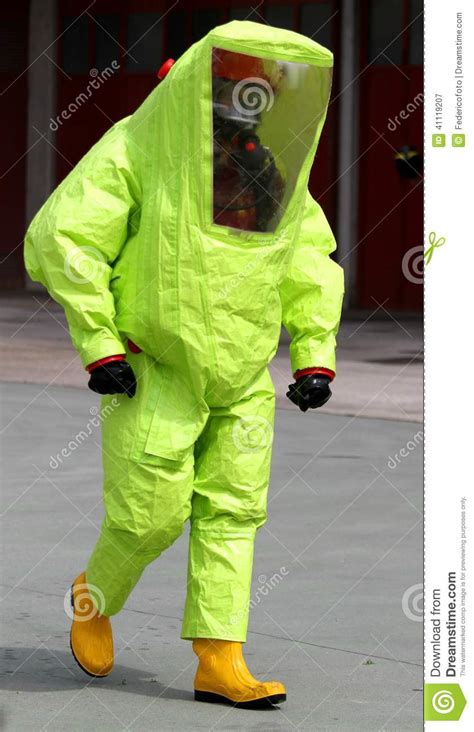 Person With Anti Radiation Suit Yellow And Yellow Rubber Boots T Stock ...