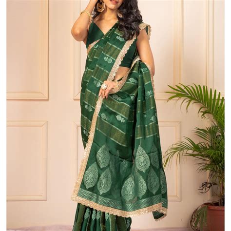 Buy Bottle Green Zariwork Dola Silk Saree Online | Kajree – KAJREE
