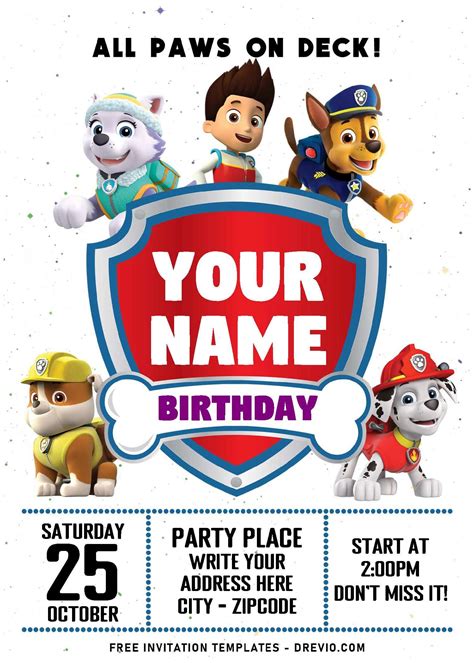Free editable pdf brave super puppy paw patrol birthday invitation ...