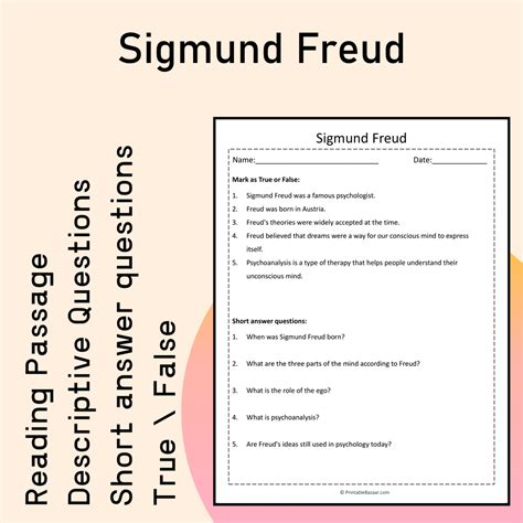 Sigmund Freud | Reading Comprehension Passage Printable Activity ...