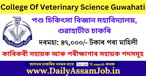 College Of Veterinary Science Guwahati Recruitment 2023 – 4 Vacancy ...