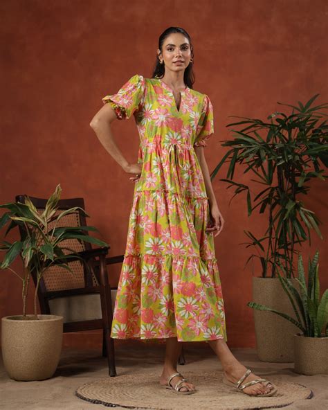 Buy Women's Floral Printed Tier Dress Online in India | Anayna
